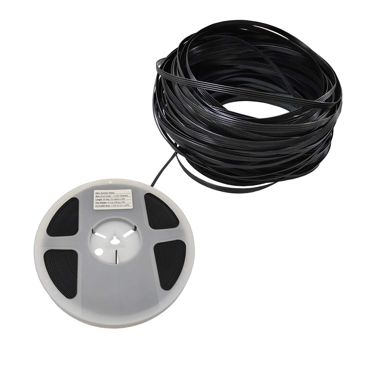 Black with Ribbing Polyethylene Plastic Rattan Synthetic Wicker Repair Material for Knit and Repair Rattan Chair Table Basket (Black with Ribbing, 50 feet)