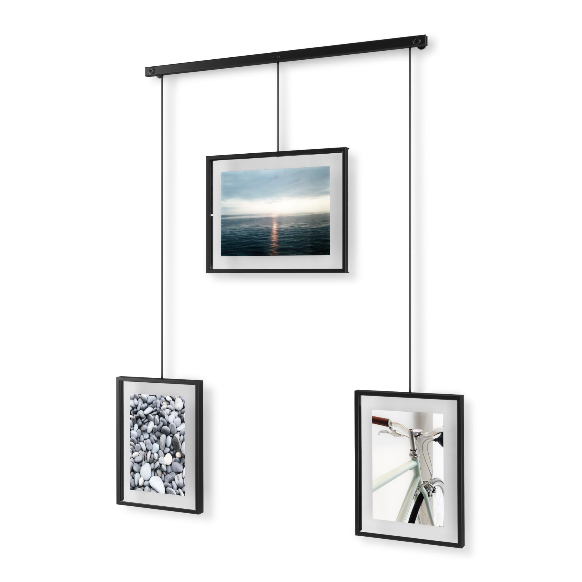 Umbra Exhibit Picture Frame Gallery Set, Adjustable Collage Display for 3 Photos, Prints, Artwork and More, Holds two 4x6 and one 5x7 Photos, Black