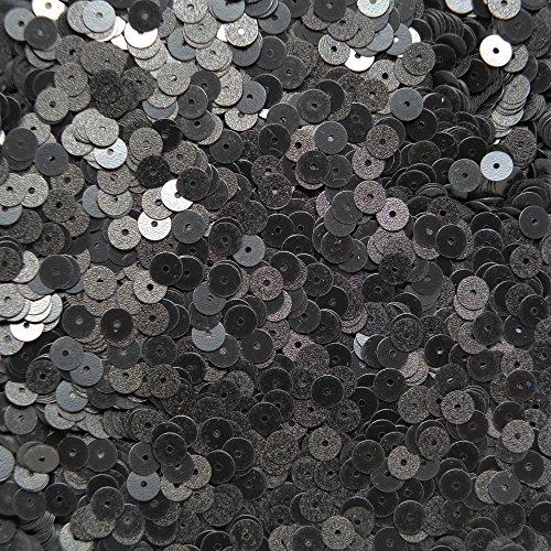 6mm Flat Round Sequins Opaque Black Textured ~ Made in USA. Loose paillettes for embroidery, bridal, applique, arts, crafts, and embellishment.