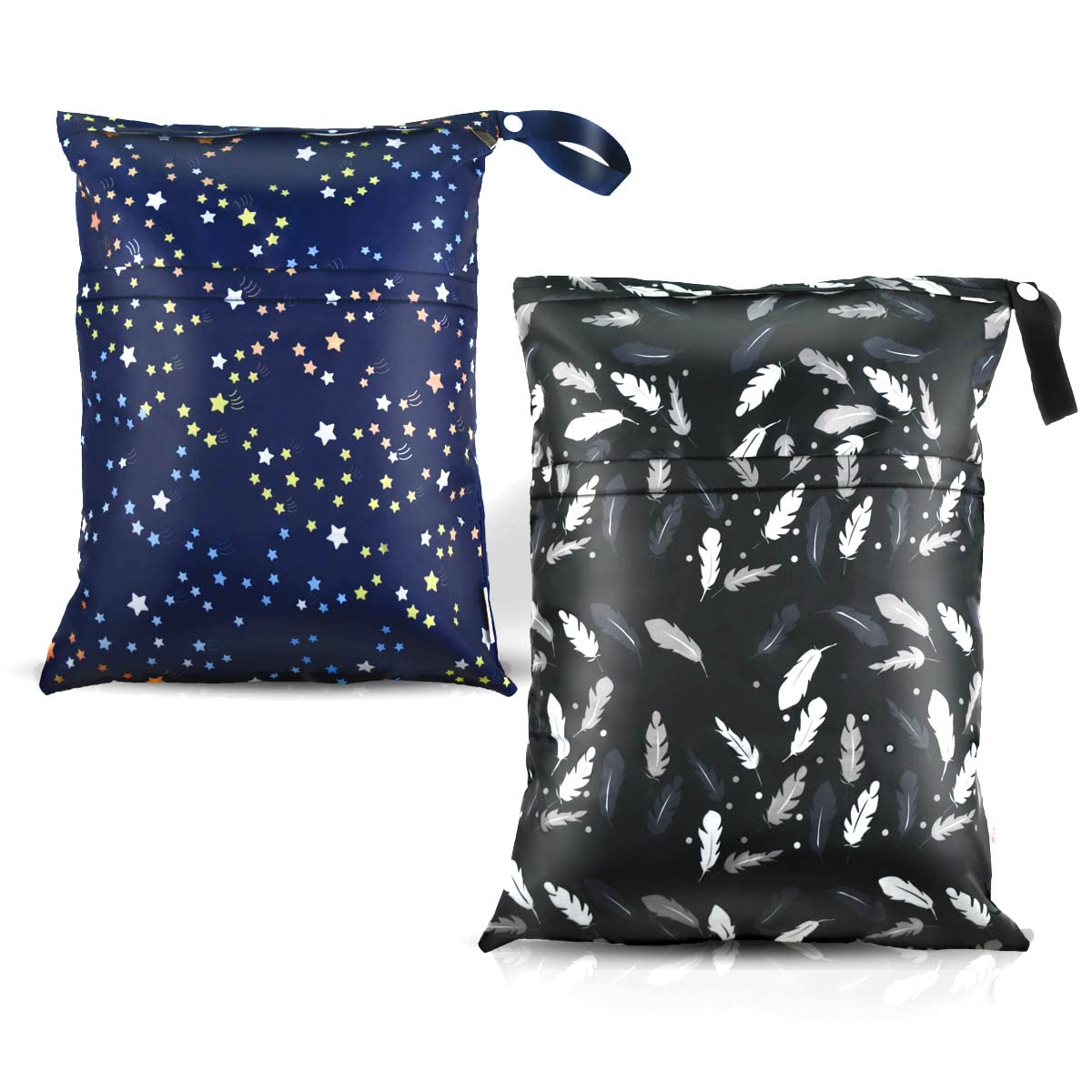 Photo 1 of 2 Pcs Waterproof Reusable Wet Dry Bag for Diaper Baby Cloth Gym Clothes Washable Travel Bags for Beach Pool Swimsuits Pockets with Two Zippered Dirty Diapers Stroller Yoga Toiletries Daycare Organizer
