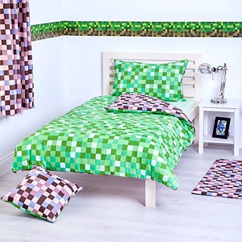 Ready Steady Bed Green & Brown Pixels Design Bedding Cotbed Junior Duvet Cover Set with Pillowcase