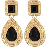 fxmimior Boho Fashion Women Gold Black Rhinestone Geometry Earrings Statement Drop Sparkly Vintage Earrings Simple Black Dangle Earrings Bridal Wedding Party Prom Sexy Earrings for Women