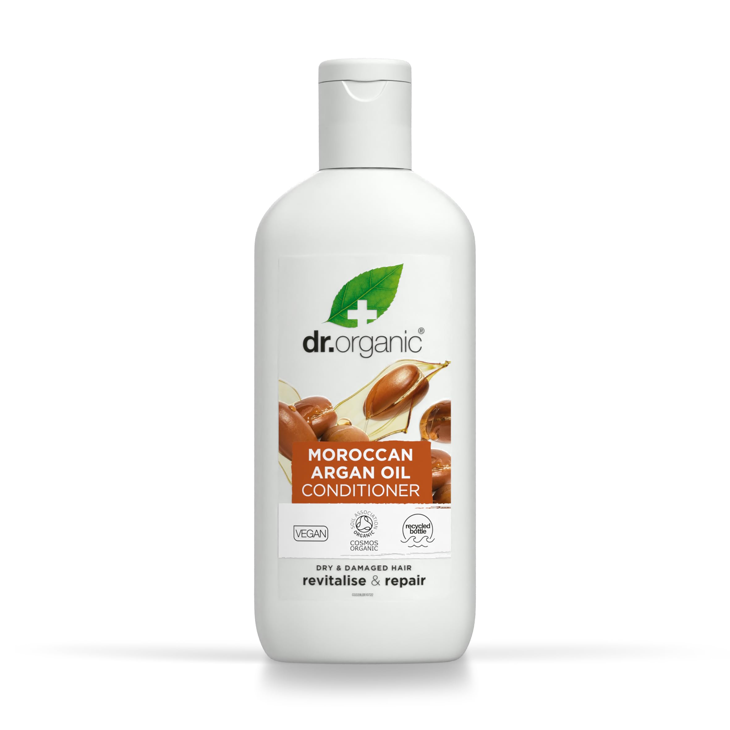 Dr Organic Moroccan Argan Oil Conditioner, Revitalising, Natural, Vegan, Cruelty-Free, Paraben & SLS-Free, Recyclable & Recycled Ocean Bound Plastic, Certified Organic, 265ml, Packaging may vary