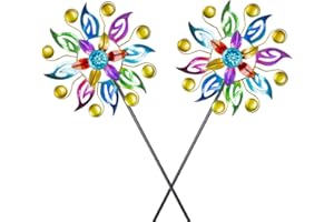 DREAMYSOUL 2 Packs Wind Spinners for Yard and Garden, Colorful Pinwheel Metal Wind Sculpture Outdoor Yard Art for Garden, Patio, Lawn Decor (11" Dia * 37.8" H)