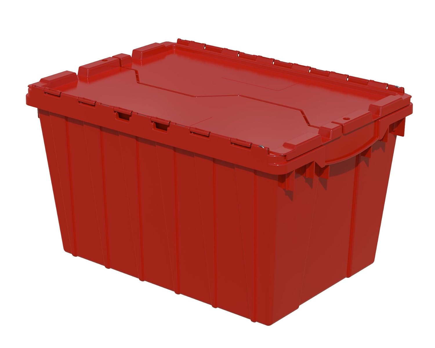 Akro-Mils 39120 21-1/2-Inch L by 15-Inch by 12-1/2-Inch Attached Lid Container Plastic Storage and Distribution Tote with Hinged Lid, Red, (Pack of 6)