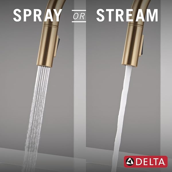 DELTA FAUCET NICOLI KITCHEN FAUCET WITH PULL DOWN SPRAYER, CHAMPAGNE GOLD MODERN, SINGLE HOLE KITCHEN FAUCET, CHAMPAGNE BRONZE 19867LF-CZ