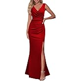 WOOSEA Women Sleeveless V Neck Split Evening Cocktail Long Dress