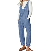 EXLURA Womens High Roller Denim Bib Jumpsuits Casual Loose Sleeveless Baggy Overalls Jeans Pants Jumpers with Pockets