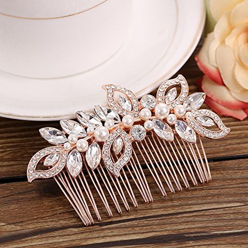 Jewby Rose Gold Wedding Hair Clips Bridal Barrette Hair Accessories with Rhinestone and Simulated Pearls