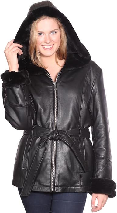 womens leather parka with hood
