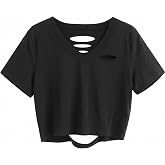 Avanova Tie Dye Shirt Women Criss Cross V Neck Crop Top Distressed Ripped Short Sleeve Cropped T Shirts Punk Rave Rock