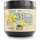 Earth Fed Muscle Stammpede Pre Workout Powder, Lemonade Flavor, 250mg Caffeine Powder, 5g Beta Alanine, Citrulline, Taurine & Tyrosine, Gluten & Sugar Free Pre Workout, Keto Friendly, 26 Servings