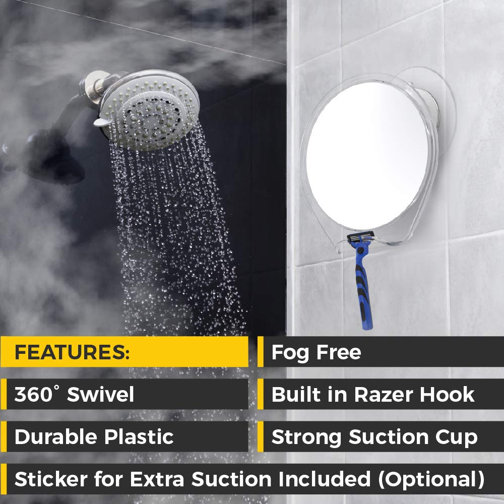 HoneyBull Shower Mirror Fogless for Shaving with Suction, Razor