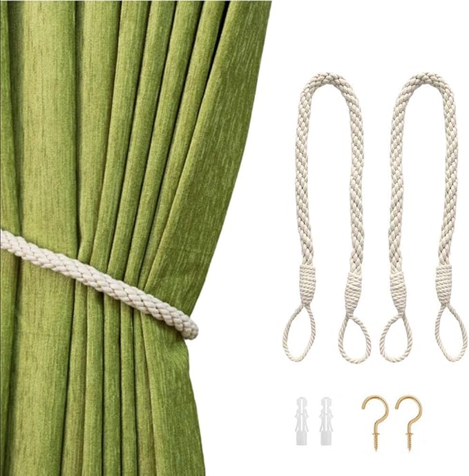Dimbeit 2 Pack Curtain Rope Tiebacks, Handmade Natural Cotton Curtain TieBacks