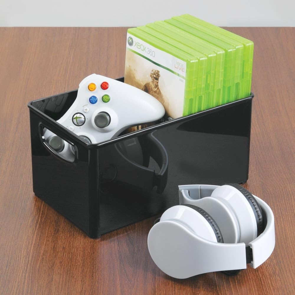 mDesign DVD Storage Box Stackable DVD and CD Holder Box With Handles
