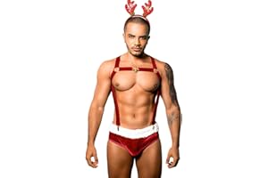 ChiaoLezhee 3 Piece Christmas Lingerie Set, Sexy Santa Claus Costume For Men, Xmas Boxers Outfits Velvet Underwear