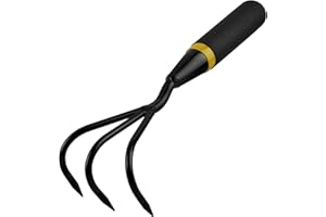Kemaier Heavy Duty Stainless Steel Hand Rake and Tiller Cultivator, Ergonomic Small Garden Rake for Soil Weeding, Easy to Use Garden Tools and Hand Tools