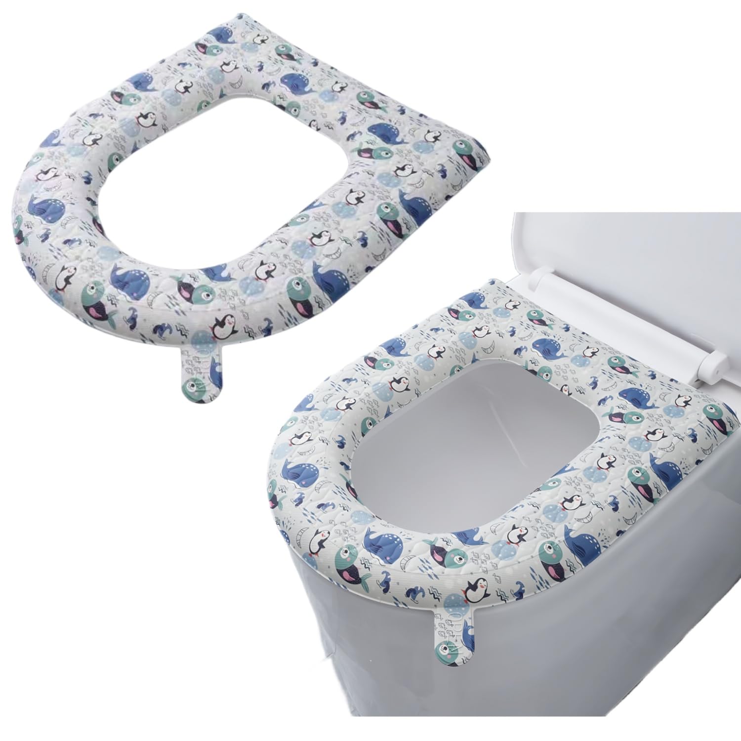 2PCS Toilet Seat Cover, Toilet Seat Warmer, Elongated Toilet Seat Cover, Padded Toilet Seat Cushion, O-Shaped Washable or Portable Toilet Lid Tank Cover