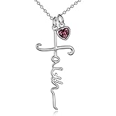 UCADRIT Faith Cross Necklace For Women Birthstone Sterling Silver with Simulated Birthstone Cross Jewelry Christian Gifts
