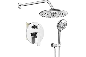 SR SUN RISE Shower System - 8 Functions 10 Inches Rain Shower Head Faucet- 6 Setting Headheld Shower Head Set- Valve Included