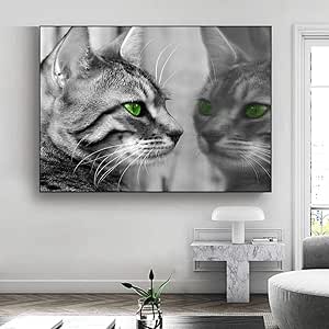 QZROOM Animal Gato en el Espejo Lienzo Impreso Pintura Carteles en