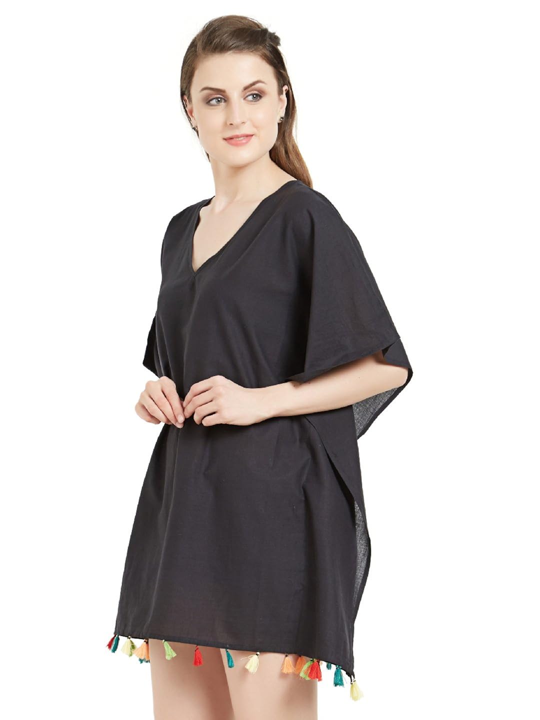 the beach company black cotton tassel kaftan