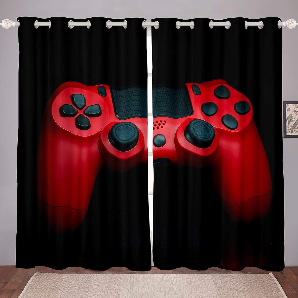 Loussiesd Gamepad Curtains Kids Boys Game Player Curtain for Bedroom Living Room for Kids Boys Red Video Game Gamepad Windows Drapes Game Controller Room Decoration,W46*L54