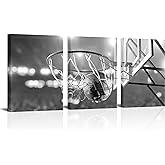 Apicoture Black and White Basketball Canvas Print Wall Art Basketball Poster Framed for Sport Room Wall Decor Ready to Hang 12''x 16''x 3 Panels