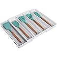 Smart Design Expandable 5 Compartment Plastic Drawer Organizer - Non-Slip Lining and Feet - BPA Free - Utensils, Flatware, Office, Personal Care, or Makeup Storage - Kitchen - White with Gray