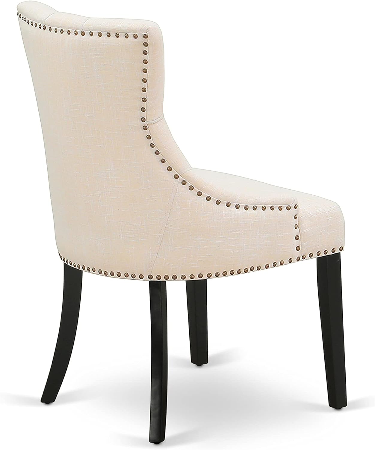 5Pc Dining Set Includes a Round Dining Room Table and Four Parson Chairs with Light Beige Fabric, Black Finish: Furniture & Decor