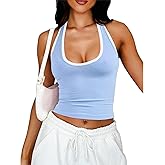 Mstaad Halter Tops for Women 2025 Summer V Neck Sleeveless Backless Going Out Slim Fit Crop Tops Cute Y2k Clothes