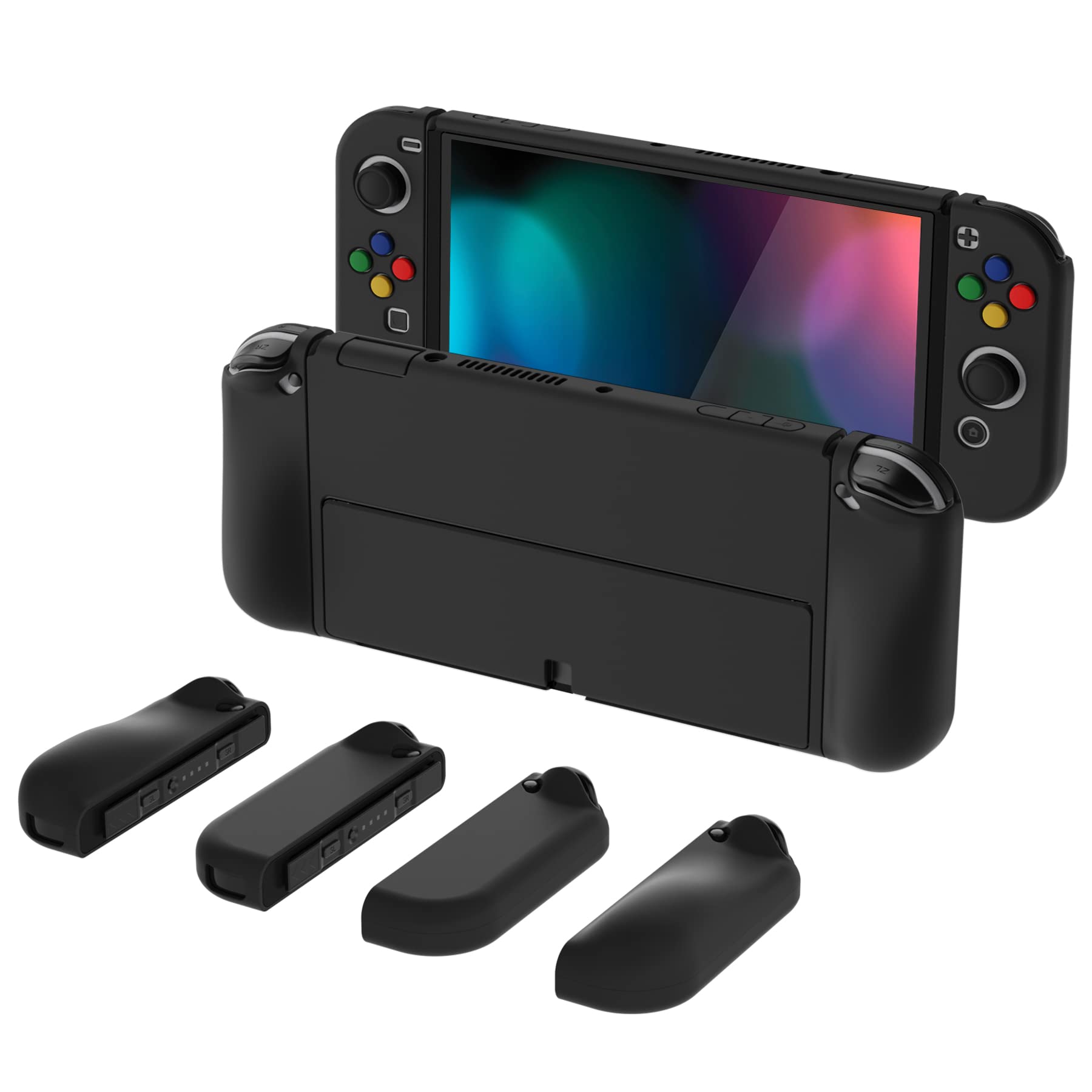 PlayVital AlterGrips Protective Slim Case for Nintendo Switch OLED, Ergonomic Grip Cover for Joycon, Dockable Hard Shell for Switch OLED w/Thumb Grip Caps & Button Caps
