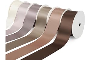 Yardinys Satin Ribbon 1-1/2 Inch Fabric Ribbon, Brown Ribbon Assortment Double Faced Ribbon for Gift Wrapping Flower Bouquet 