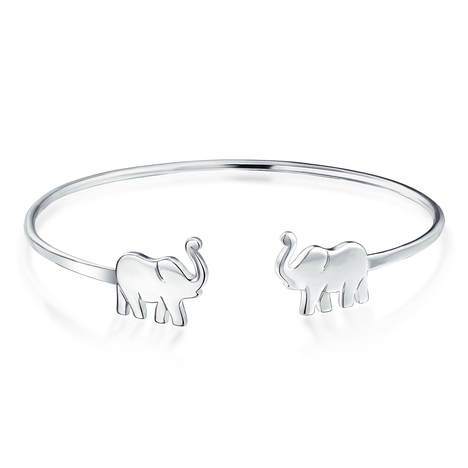 Bling Jewelry Minimalist Thin Delicate ZOO Animal Lucky Good Luck Elephant Bangle Cuff Bracelet For Women For Teen .925 Sterling Silver
