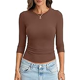 EasyGala Womens Cotton 3/4 Length Sleeve Tops Crew Neck Slim Fit Shirts Basic Going Out Tops Casual Spring Fashion 2026