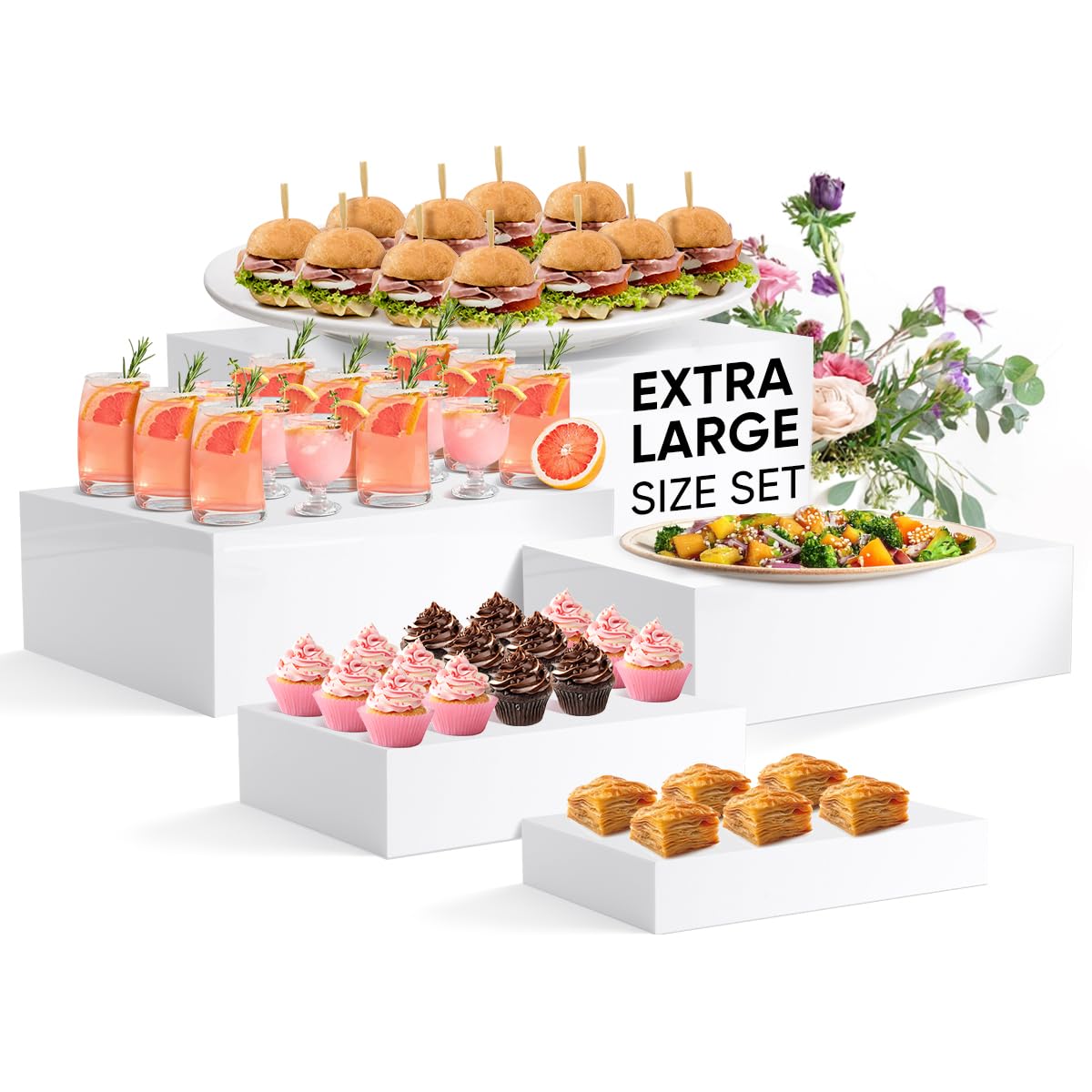 Photo 1 of YOPPIX 15.7" Extra Large Size Buffet Risers, Food Risers for Buffet Table, Display Stand Shelf for Catering Dessert Collectibles Jewelry Figures Show, Acrylic Cube Display Nesting Risers