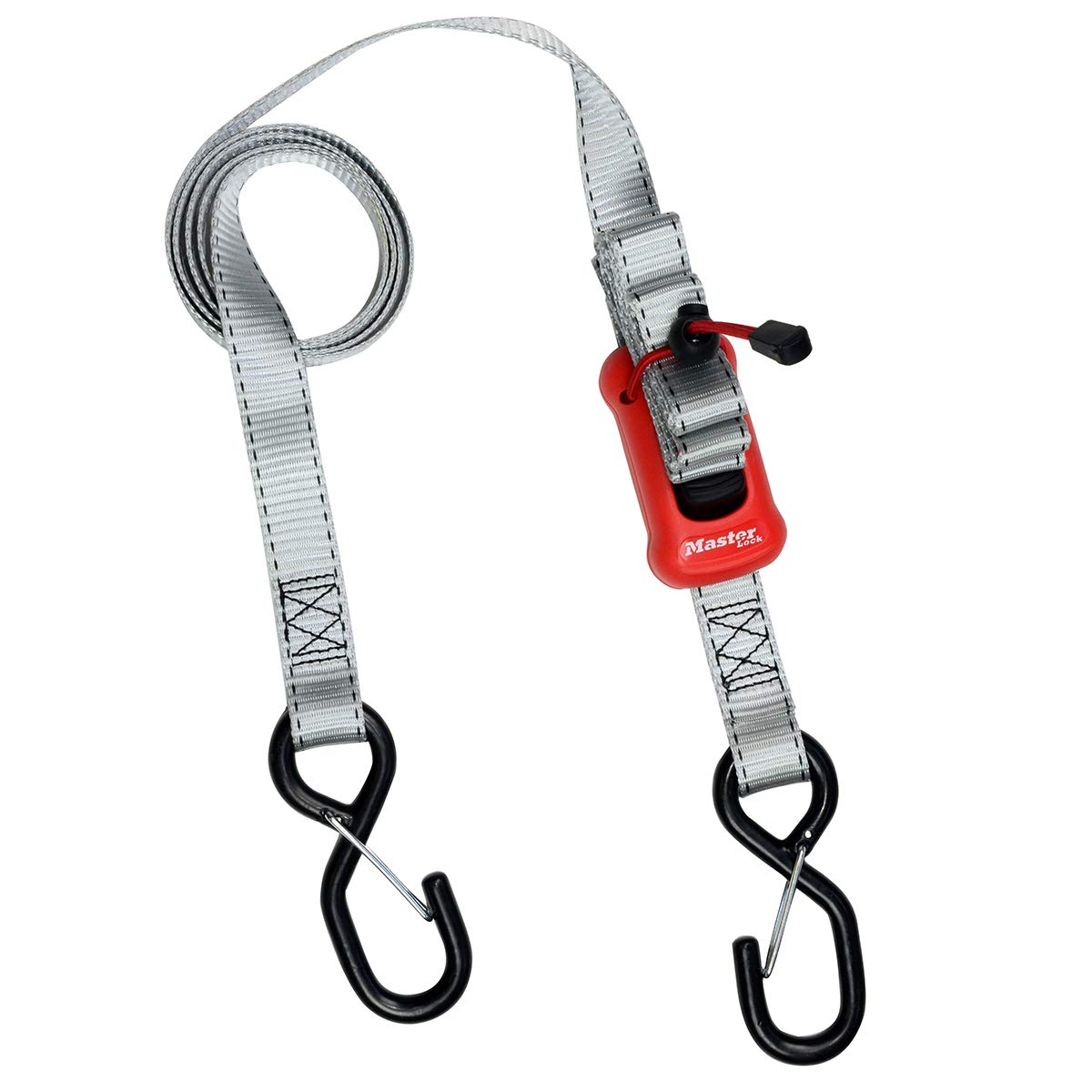 Master Lock 3313EURDAT Tie Down Strap with Hooks and Buckle, Grey, 1.80m x 25mm Straps