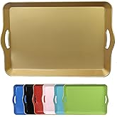 Leemxiiny Gold Decorative Tray for Coffee Table with Handles, Plastic Rectangular Serving Tray for Living Room, Bathroom, Outdoors, 11.8"*17.3"