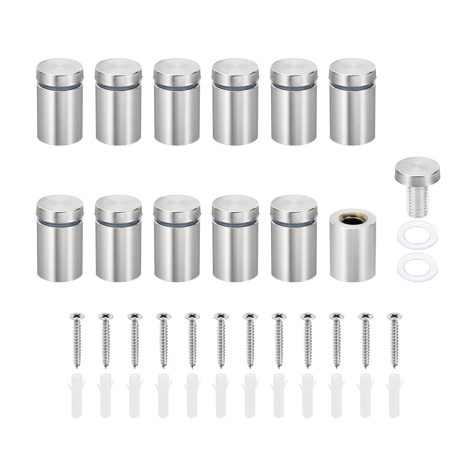 PATIKIL 3/4 x 1.2 inch Sign Standoff Screws, 12 Set Stainless Steel Wall Standoff Mounting Hardware Advertising Glass Nail for Hanging Acrylic Picture Frame Acrylic Panel, Silver