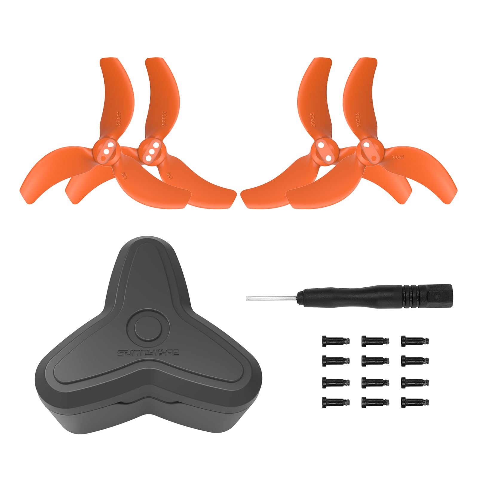 Drone Accessory Propeller Storage Box & 2 Pairs Orange 3032S Color Propeller Compatible with Avata 2 Protective Case & Screwdriver & Screws