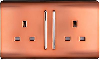 Trendi Switch 2 Gang 13 Amp Plug Socket Copper ART-SKT213L Screwless Modern