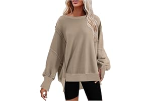 KICILVS Oversized Sweatshirt for Women Crewneck Long Sleeve Tops Casual Slit Slouchy Pullover Fall Clothes 2023 Trendy