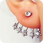 Vintage CZ Star Ear Jacket Earrings Silver Crystal Star Earrings Rhinestone Star Climber Earrings CZ Star Stud Earrings Crystal Front Back EarringsJewelry for Women