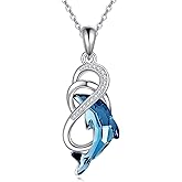 POPLYKE Butterfly/Dolphin Necklace 925 Sterling Silver Blue Crystal Necklace Crystal Jewelry for Women