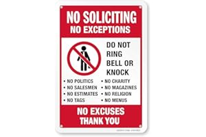 AOOCY No Soliciting Sign, Funny Decor for House Door Office Business Yard,Metal Aluminum Rust Free, No Excuses, No Exceptions Do Not Ring Bell No Knock Sign - 7" x 9.8", Pre-Drilled Holes, Weather Resistant