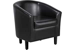Yaheetech Barrel Chair, Faux Leather Accent Chair, Leather Armchair Club Chair with Soft Padded and Sturdy Legs for Living Room/Bedroom/Study/Waiting Room, Black
