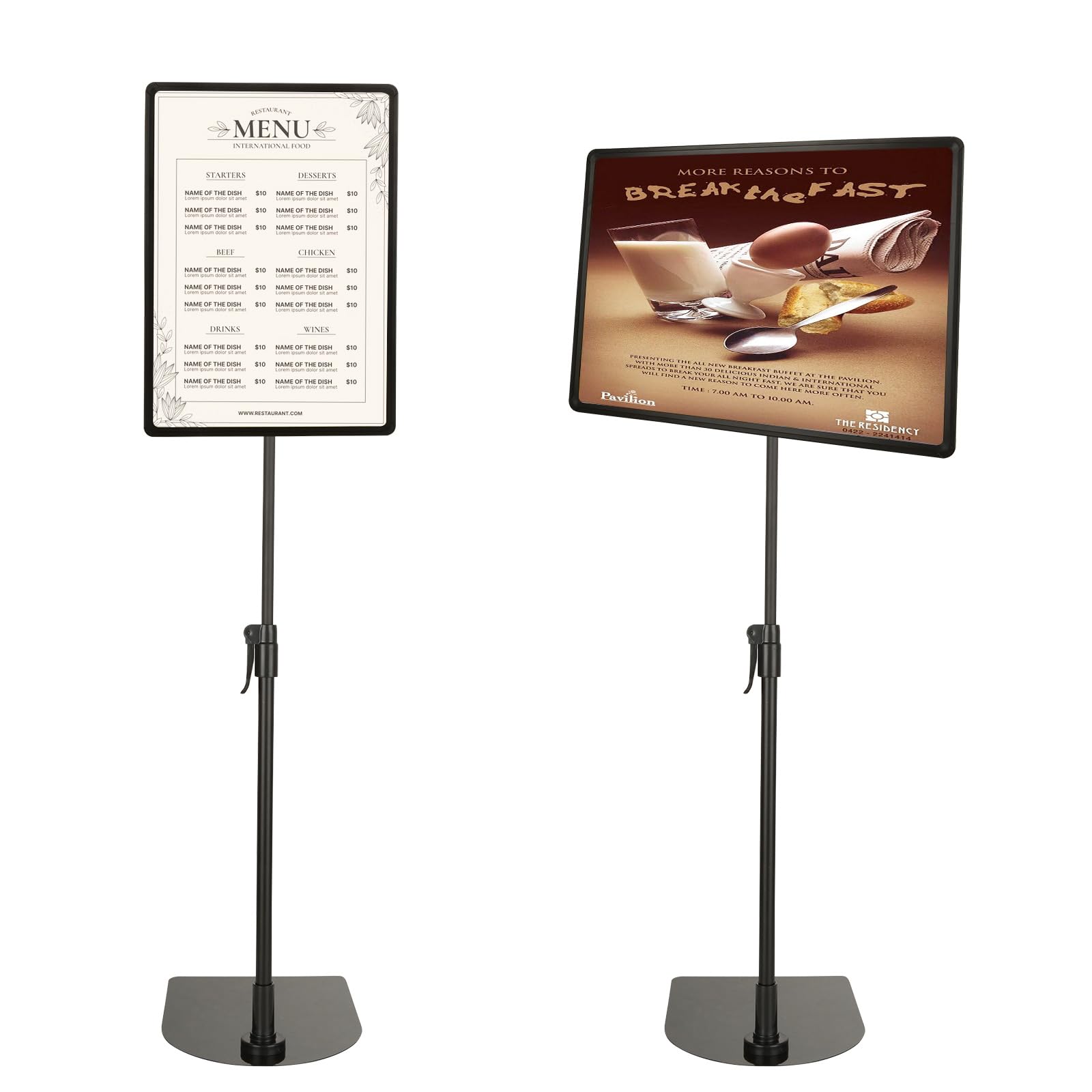 JMIATRY 2 Pcs Adjustable Poster Stand, Aluminum Snap Frame Menu Stand with Safety Corner and Stable Base, A3 Frame Sign Board for Wedding, Business Activities, Menu Display