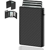 DAMMARTI Mens Wallet – Slim with RFID Blocking – Pop-Up Aluminum Card Holder – Ultrafine Fiber Leather (Black) – ID Window & Cash Slot – Minimalist Front Pocket Design – Holds 8–14 Cards – Gift Box