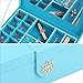 SMONET Huge Jewelry Box Organizer 28 Section Classic Holder 2 Layers - Women Girls Teens Storage Case for Earring Ring Necklace Bracelet Watch PU Leather with Lock Large Mirror Blue