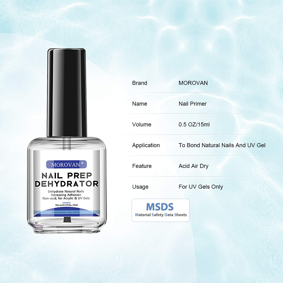 MOROVAN Professional Nail Polish Prep Dehydrator, Quick-drying Dehydrator Base Oil Nail Polish, for acrylic powder and gel nail polish, 0.5 oz -15ml 1pcs dual-use : Beauty